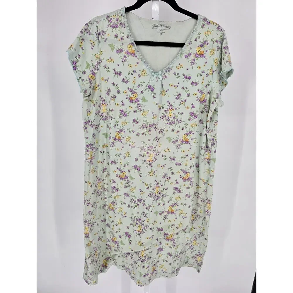 Vintage 1990s Looney Tunes Womens Sz XL Nightgown Sleep Shirt Tweety Bird Floral - Picture 1 of 4